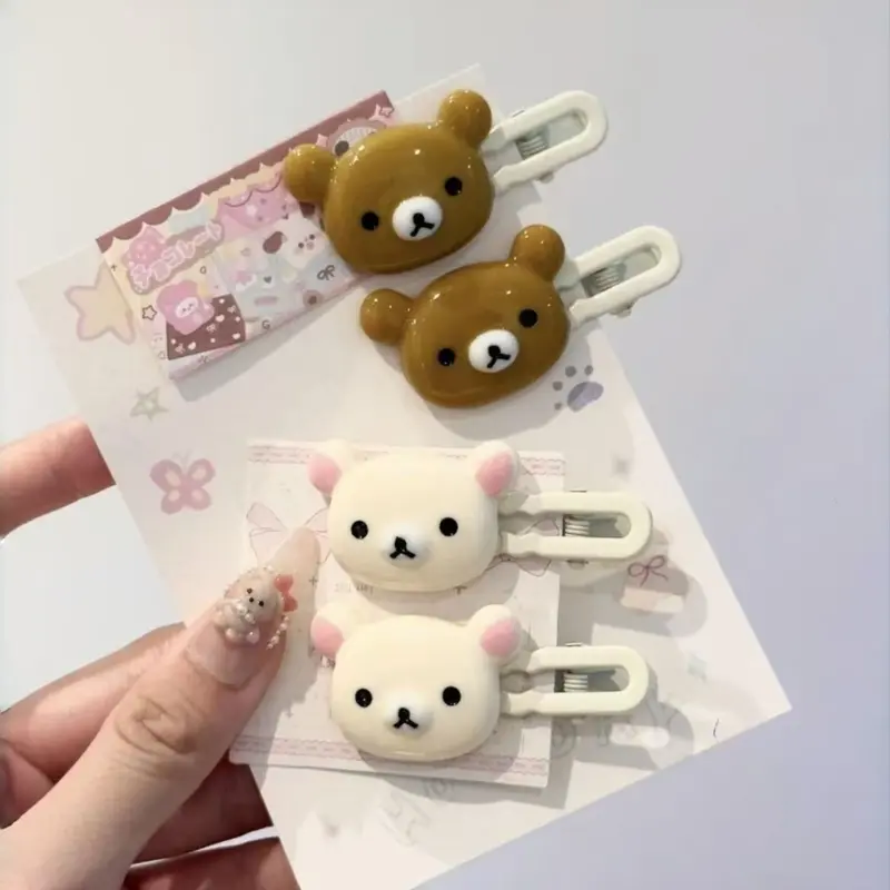 Cute Cartoon Bear Hair Clip Set (4 Pieces), Adorable Bear Themed, Playful and Versatile Hair Accessories, Perfect for Daily Use, Ideal Birthday Gift, Girls Everyday Hair Clips, Kawaii Hair Clips, Little Girl Hair Clips, Hairclip