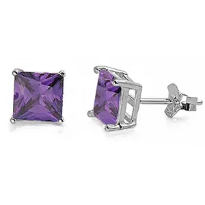 Title: 925 Sterling Silver Stud Earrings Amethyst CZ Princess Cut (5mm)