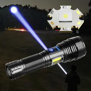 High Power Flashlight, High Lumens Flashlight, 1 Count Rechargeable Zoom Flashlight, Portable Torch Light with Side Lights for Fishing Patrol Camping Emergency Lighting
