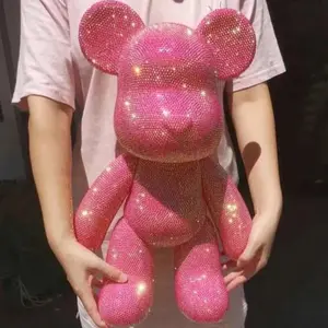 Rhinestone Crystal Bear Figure DIY Jewelry Cross Embroidery Bear Figurine Doll Glitter Applique Toy Decoration Desk Accessories