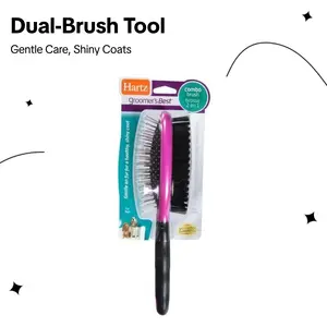 Groomer's Best Combo Dog Brush Multi-Colored Dual-Function with Stainless-Steel Tips & Nylon Bristles for Healthy Coat Gentle Care Shiny Coats