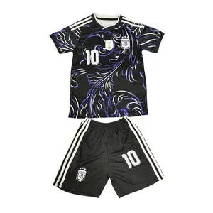 2026 Argentina National Team Away 10# Messi Short Sleeve Set Soccer Jersey Kid's Version Black And Blue