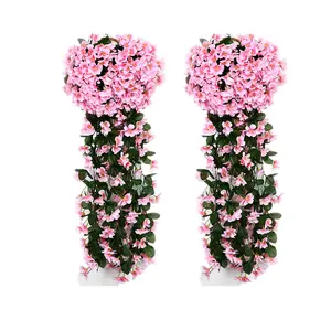 2pcs Hanging Artificial Violet Flowers, Outdoor Wisteria Vine for Home Party Wedding Decor, Living Room & Wall Decoration, Spring Summer, Plastic, Ornaments