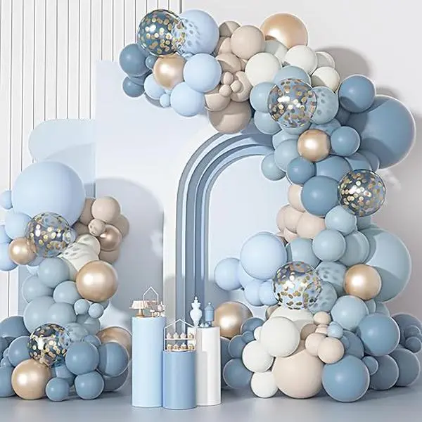 Dusty Blue Balloons Arch Garland Kit with 129pcs Latex Confetti Balloons for Baby Boy Shower Wedding Birthday Party Decorations Non Toxic Safe Usage