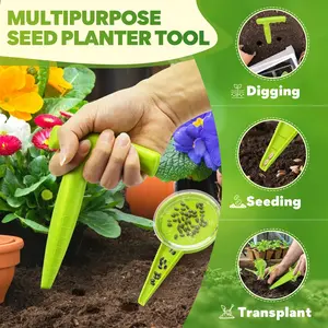 Garden Seeder Tool Set, 6.9 Inch Plastic Seeding Machine, Adjustable Fluorescent Bulb Digging Device, Gardening Equipment Kit, Garden Supplies