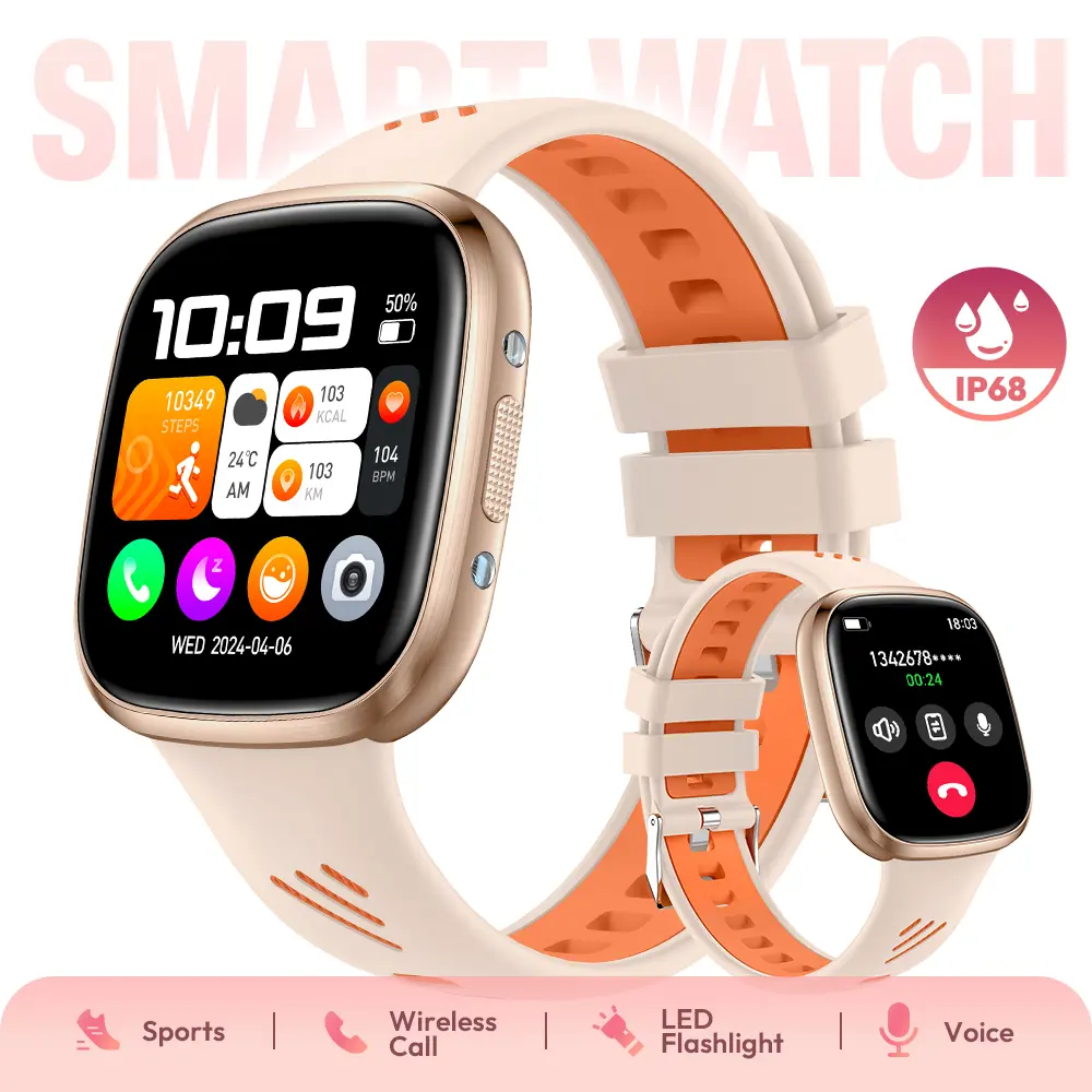 Stylish & Waterproof Smartwatch | 1.72-inch IPS Display, 300mAh Battery, IP68 Waterproof | Supports Wireless Calling, Message Notifications, Remote Camera Control | Multiple Sports Modes | Compatible With IPhone & Android Phones