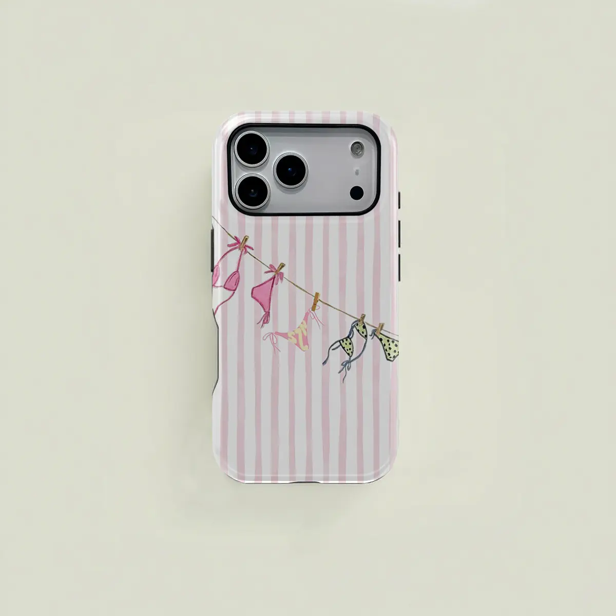 Bikini striped pattern phone case, sturdy and durable 2-in-1 case, compatible with iPhone 17/16/15/14/13/12/11 Pro Max/Plus/Pro, Galaxy S25/S24/S23 Ultra. Durable, stylish protection, and a great holiday gift.
