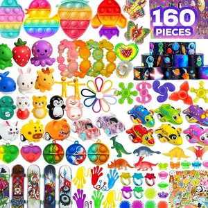 160 Pcs Fidget Toys Party Favors Pack, Randomly Selected Pop Sensory Set Gifts Stickers for Kids Adults Boy Girl Stocking Stuffers Autistic Bulk Goodie Bag Filler Treasure Box Classroom Prizes School