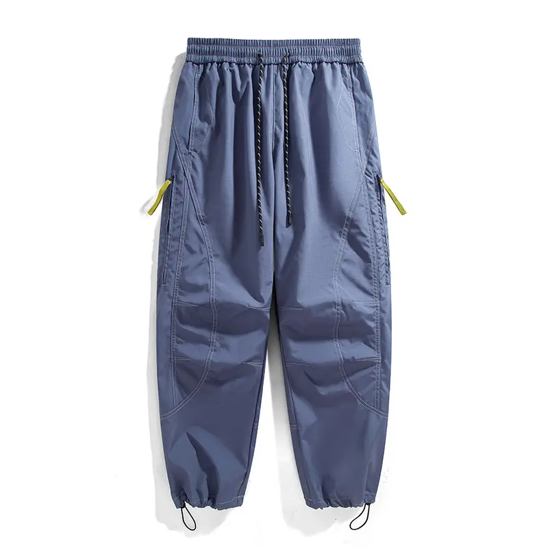 Geometric Curved Contrast Stitch Yellow Zip Jogger Cargo Pants️5 Neutral Muted Tone Full Color Set