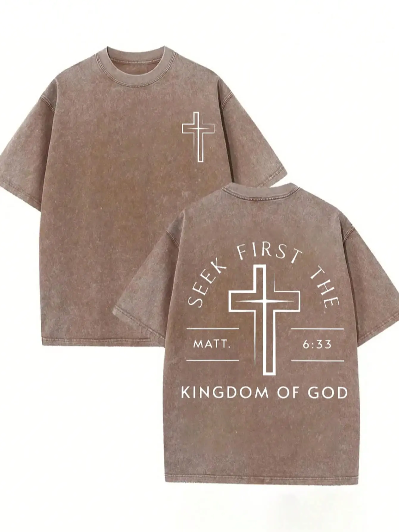Mens Vintage Retro Graphic T-Shirt - 230g Heavyweight Washed Cotton Streetwear Crewneck, Distressed Christian Cross Print, Mens Clothing, Good Graphic Tees, Gifts for Boyfriend, Birthday Gifts for Bf