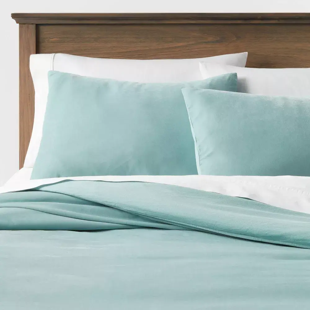 Threshold Velvet Duvet Cover Set Soft Velvet Construction Teal Blue Full/Queen