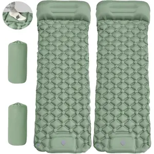 Lightweight Convertible Double Inflatable Camping Pad – 2-in-1 Single Pads Built-in Pillow – Quick Inflate Foot Pump, 660lb Capacity – Perfect for Couples & Family Adventures (2, Green)