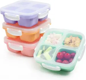 4-pack Small Snackle Box Container Dishwasher Safe Bpa Free 4 Compartments Snack Containers for Travel Road Trip Kids School Adult Work