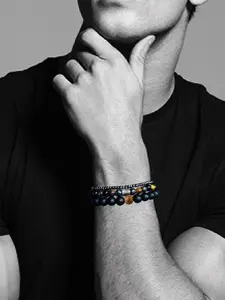 Men's Tiger Eye Stone Bracelet Set, Vintage Zodiac Design, Natural Agate Jewelry, Casual Style Accessory for Men, Stackable Bracelet