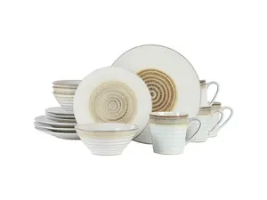 Gibson Elite Spiral Embossed 16 Piece Stoneware Dinnerware Set in Taupe