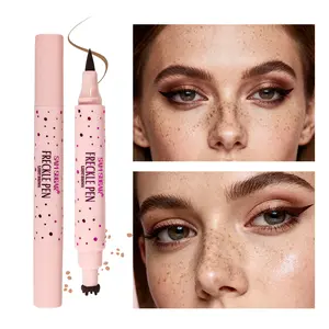 2-in-1 Freckle Pen & Eyeliner - Waterproof Light Brown Freckle Stamp +Black Liquid Eyeliner, Quick-Dry, Smudge-Proof, Natural Sunkissed Look,Lifelike Freckles, Long-Lasting, Effortless Makeup, All-Day Wear LiplinerFlawless Cosmetic Smooth