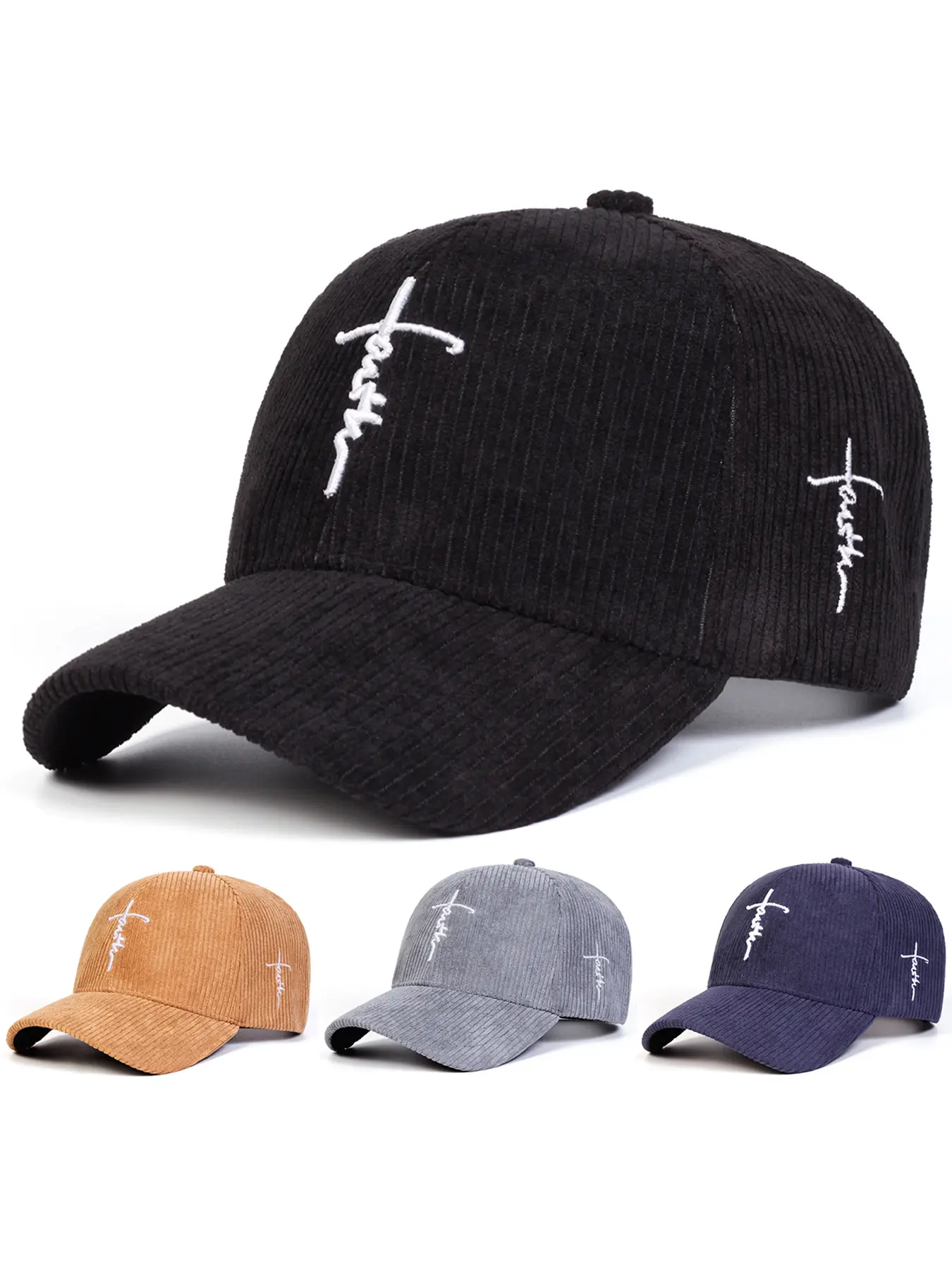 Unisex Corduroy Letter Cross Baseball Cap, Adjustable Fit Sun Protection Casual Hat for Spring & Fall, Outdoor Travel Beach Vacation