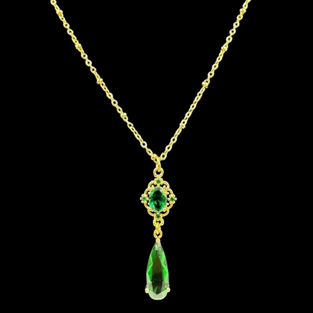 Emerald Droplet Crystal Gemstone Necklace