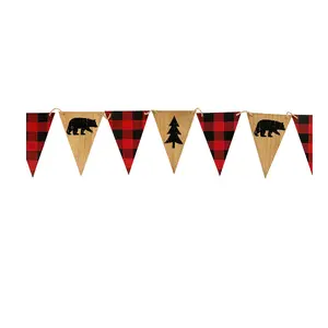 Red and Black Gingham Wooden Banner for Rustic Decor and Festive Events