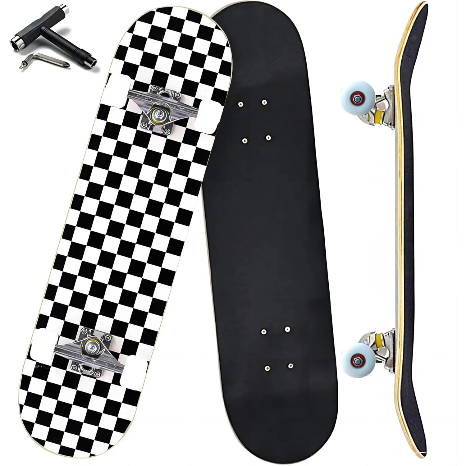 Pro Complete Skateboards with Trucks - 31"x8" 7-Layer Canadian Maple Double Kick Concave Shape Skateboard Decks, Beginner Fit for Youth, Ideal Perfect Gift Option