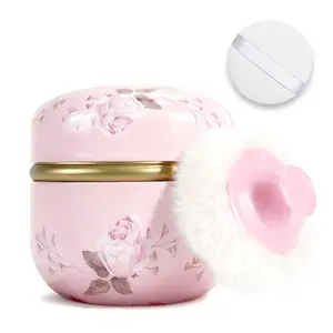 Body Powder Puff and Container 3.15" Portable Empty Case for Baby Women's Loose Dusting Powder with Lids for Bath Travel Home Use Lightweight Multifunctional Gift