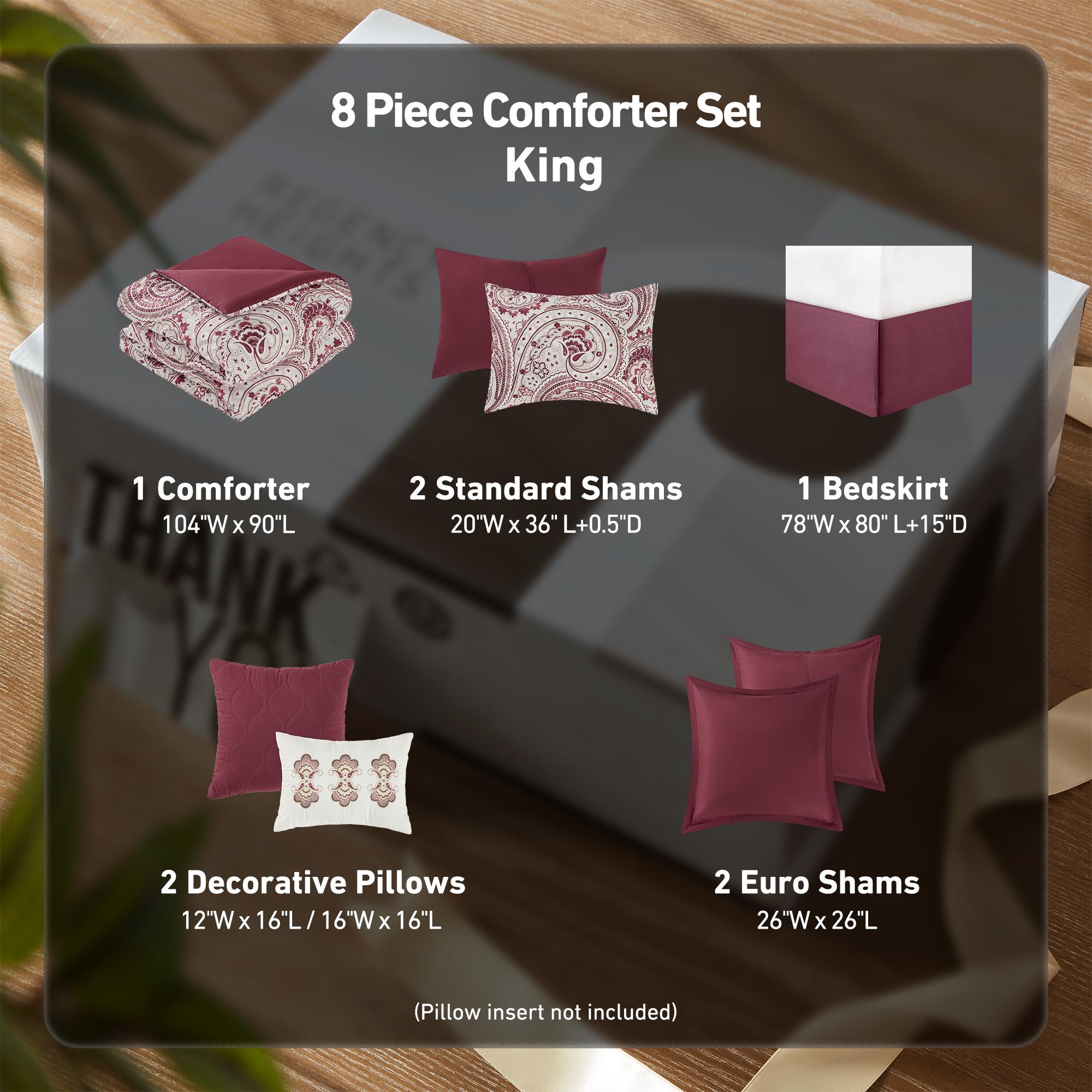 Luxury 8-Piece Comforter Set with Paisley Print, Hypoallergenic & Machine Washable Bedding