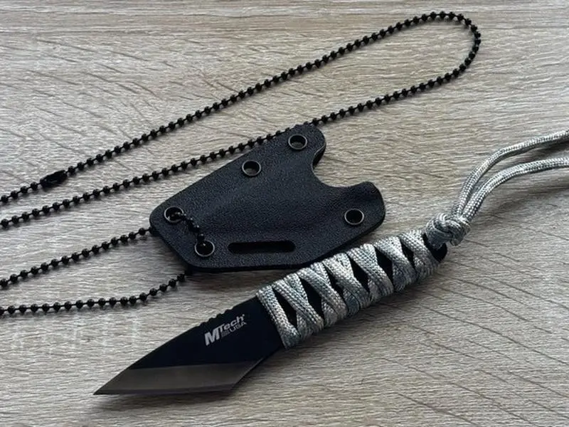 5” fixed blade Knife Full Tang Kiradashi 1.5” Blade Cord Wrap Handle Kydex Sheath SHARP ball chain