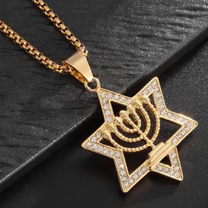 Titanium Steel Hexagram Pendant Necklace with Rhinestone Star -  Stylish & Trendy - For Men & Women - Perfect Gift for Anniversary & Birthday