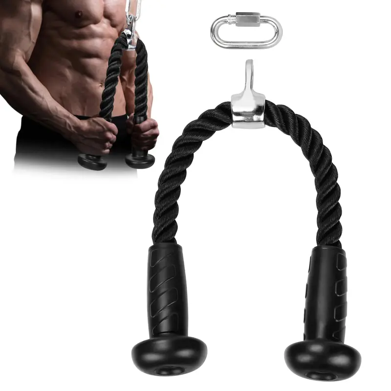 Hikeen Ergonomic Tricep Rope Cable Attachment with Anti-Slippery Rubber Grip,Tricep Pull Down Attachment -Reduces Wrist Pressure and Skin Rubs,Tricep Pull Down Rope for Gym & Home Gym