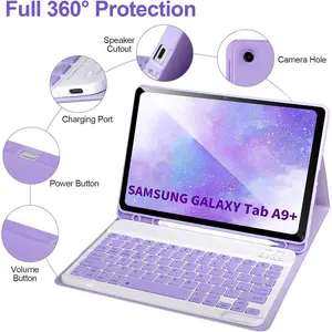 for Samsung Galaxy Tab A9+/Plus 11’’ 2023(SM-X210/X216/X218),Case with Keyboard for Samsung Tab A9+ with S Pen Holder,Detachable Bluetooth Keyboard for Galaxy A9 Auto Wake/Sleep,Purple