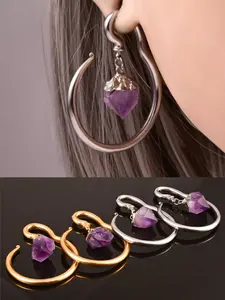 vanku 2pcs Fashionable Natural Stone Ear Weight Set, Stainless Steel Plug & Hook Design, Ideal for Gauge Expansion, Enhance Your Style