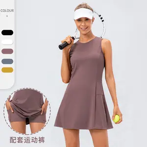 One-Piece Tennis Skirt Yoga Fitness Nude Feel Breathable Anti-Exposure Casual Golf Sports Short Skirt Two-Piece Set