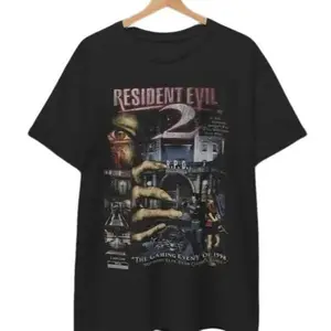 Resident Evil 2 1998 T Shirt Vintage Promo Silent Hill Horror Scary Video Game Affliction Graphic Tapout Skull,T shirt for Women & man, Menswear Top