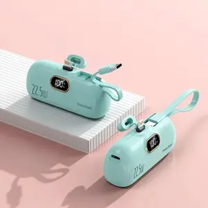 5000mAh Waterproof Mini Portable Power Bank Charger with Digital Display Type-C Lightning Cables 22W PD Fast Charging IP65