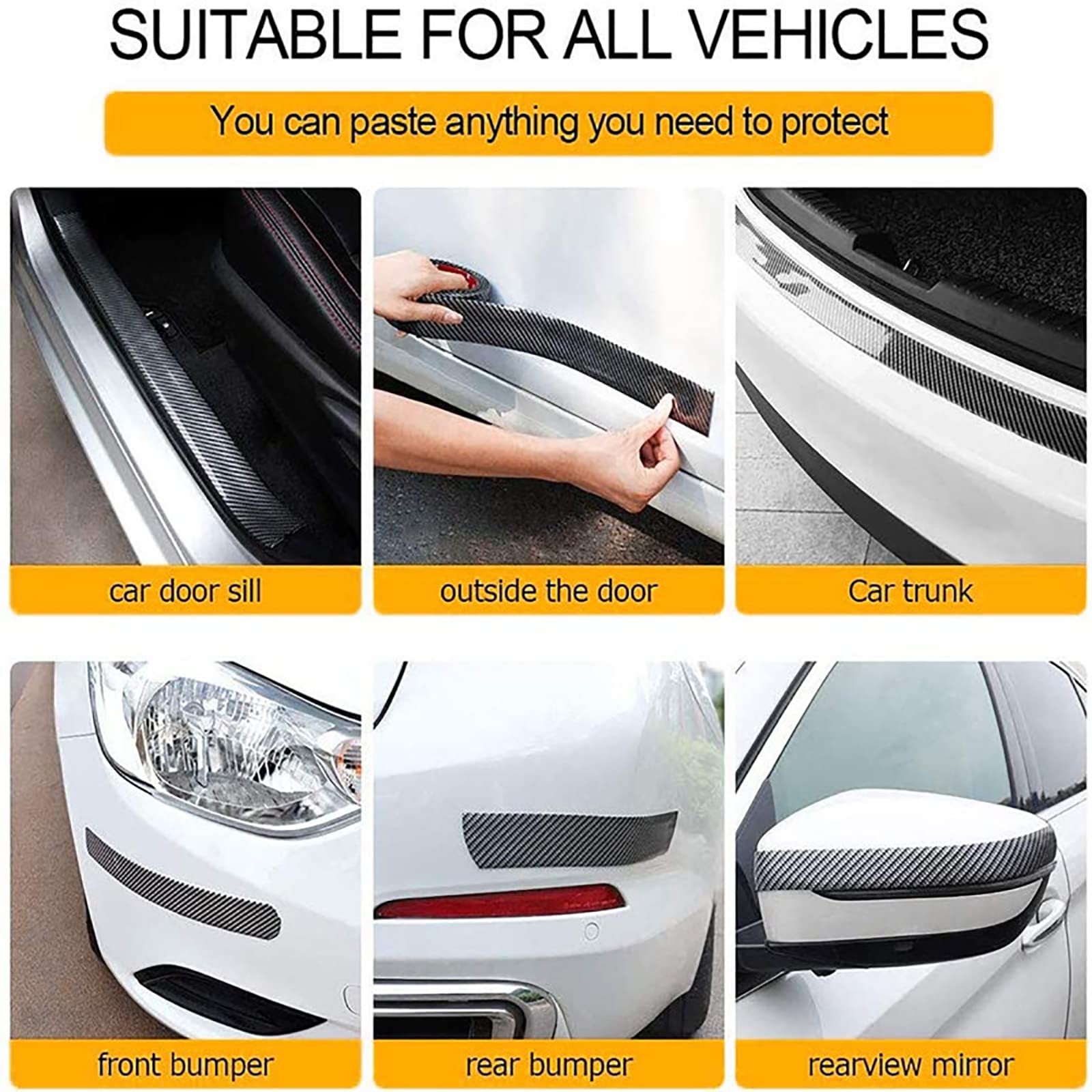 Carbon Fiber Car Bumper Car Threshold Protection Strip Scratch proof Protective Sticker Door Anti stepping Protection Strip Can Prevent Up and Down Stepping Wear and Scratches Simple Installation To Fit The Body Arc Suitable for Most Automotive Films