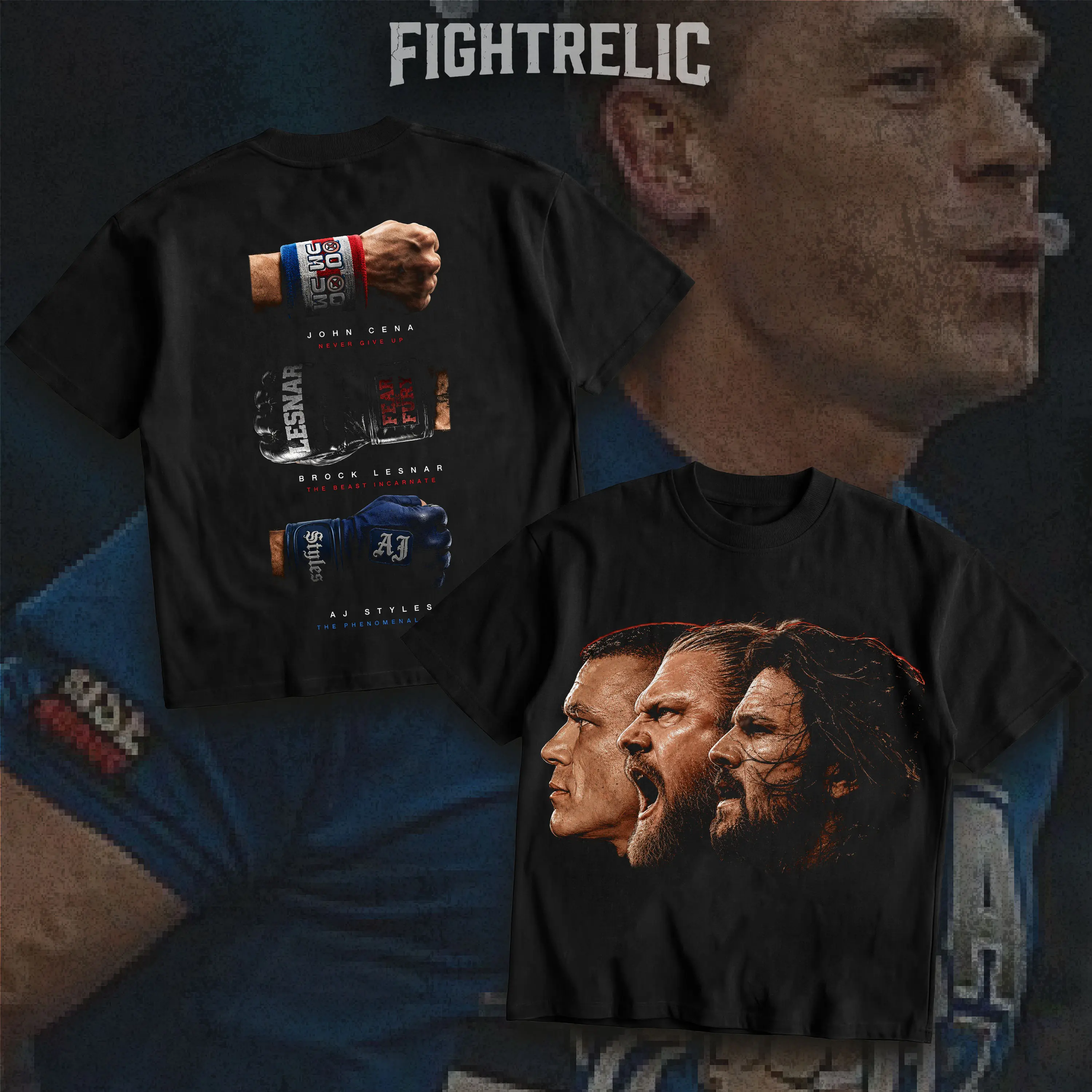 FIGHTRELIC WWE Wrestler John Cena, Brock Lesnar, AJ Styles Men's Shirt, WWE Wrestlers Washed Tshirt WWE Fan,WWE Superstars Shirt, WWE Champions Sports Shirt washed shirt, Gift for Him Gift For Her, Made In USA.