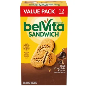 belVita Breakfast Sandwich Dark Chocolate Creme Breakfast Biscuits, Value Pack, 12 Packs (2 Sandwiches Per Pack)