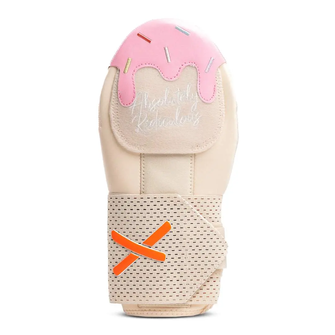 Youth Baseball Sliding Mitt, Ice Cream Theme Design, Vegan Leather Construction, Standard/Youth Size Sports Glove for Sports & Outdoor Use, Breathable, Embroidered Sprinkles, Unisex, Softball Field, Metal Wrist Guard, Extra Grippy Velcro