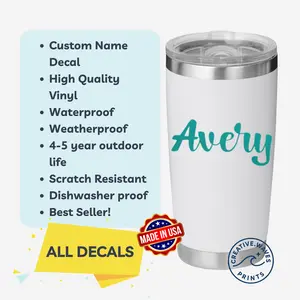 Custom Name Vinyl Cup Decal Waterproof Personalized Sticker for Tumblers Mugs Bottles High Quality Weatherproof Scratch Resistant Dishwasher Proof