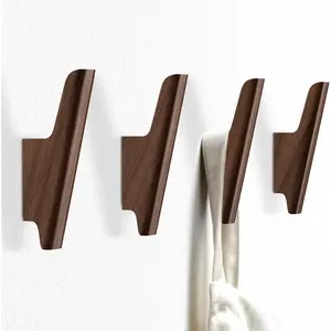 Wall Hooks 4 Pack Coat Hooks Wall Mount Walnut Wooden Hooks for  Hat, Bag, Backpack, Rustic Coat Hooks for Wall,  Towel Hooks for Bathrooms and Entryway Hooks (Walnut, Dark)