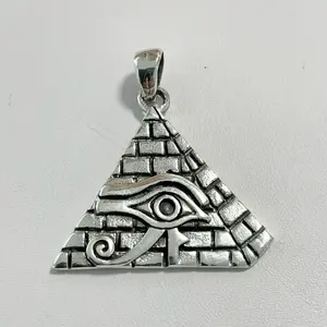 Sterling Silver 925 Horus Eye Pyramid Oxidized Pendant Charm