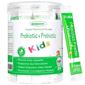 ZEBORA Kids Probiotic & Prebiotics Powder Age 3+ Support Children's Digestive & Immune System with Natural Source, Promotes Constipation Relief, Non-GMO, Gluten-Free, 30 Packets with 5 Billion CFUs