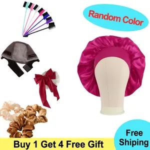 [Gift Package Buy One Get Five] Colors Shipped Randomly Showrealhair Buy One and Get Five Free Gifts, including hair cap, hair band, clip, shower cap and brush, wig tools for girls and women