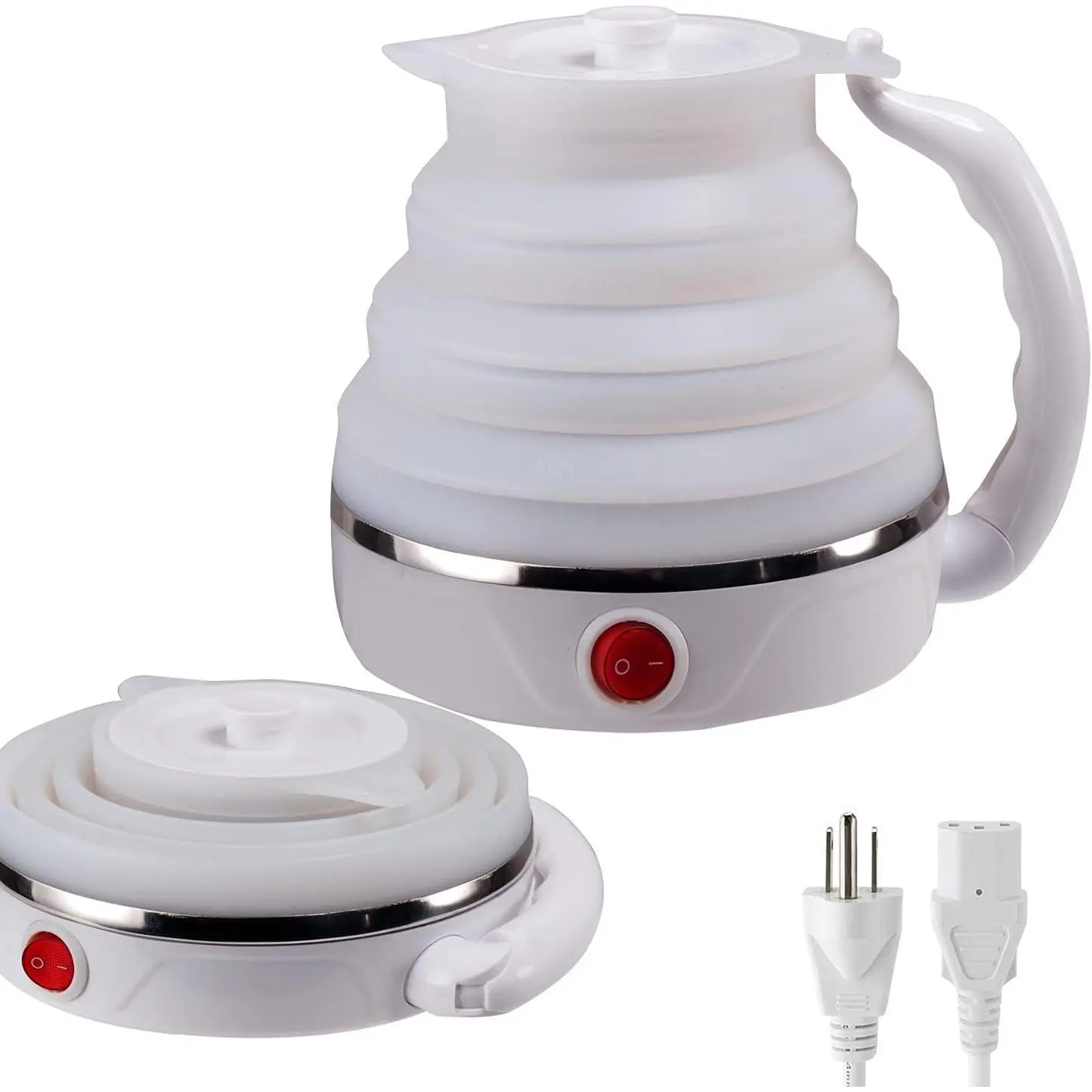 Travel Kettle, Fordable Electric kettle, Collapsible Kettle Dual ,boil water, with make  coffee, Grade  Small Electric Kettle(600ML,110V/220V ) (White)