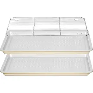 Nonstick Ceramic Baking Sheet With Rack, 2-Pack Half Sheet Pan, , PTFE & PFOA Free, Warp-Free, Oven Safe 550?F, Dishwasher Safe, Aluminized Steel, Gray Yellow