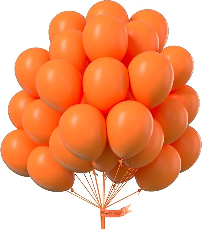 PartyWoo Thick 12in Round Orange Rubber Latex Helium Balloons (50pcs, Orange-Y9) - Floatable Decorations for Happy Birthday, Balloon Garland, Event Supplies, 12 In