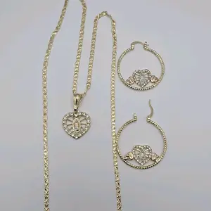 Virgin Mary Heart's Beautiful Set Necklace with Hoops Earrings - Gold-Plated Regular Chain Style 24"inches
