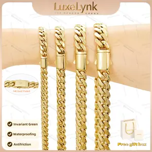 14K gold-plated Cuban necklace or bracelet | The latest electroplating gold-plating process for rust prevention| Miami hip-hop style fashion items| The best gift for men and women| Couples' style| 6mm/8mm/10mm/12mm/14mm