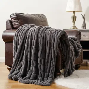 Luxury Faux  Blanket for Couch, Double Side Ruched   Blanket Supper Soft Throw Blankets for Bed, Cozy Blanket, 50"x60
