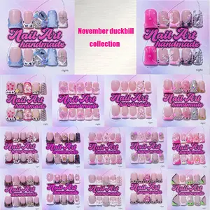 November duckbill collection Delicatething Y2K Style Duckbill Nail Set, Nail Kit, Handmade French Design with Flowers, 3 Sizes S M L, Perfect Gift for Women